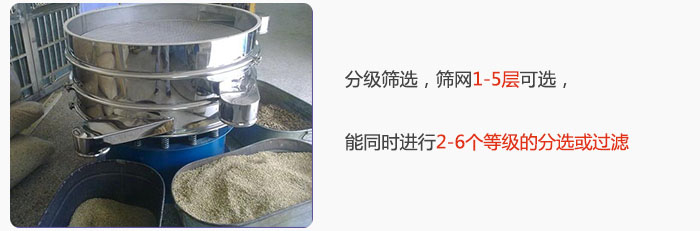 分級篩選，可篩1至5層篩網(wǎng)，能同時進行2至6個等級的分選或過濾