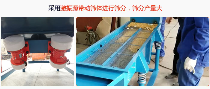 采用激振源帶動(dòng)篩體進(jìn)行篩分，篩分產(chǎn)量大。