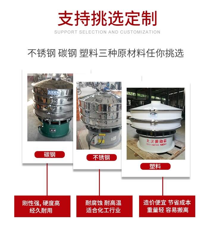 旋振篩可配置一到四層的篩網(wǎng)。旋振篩的篩分效率高，篩分精度高，篩分率高達96%。