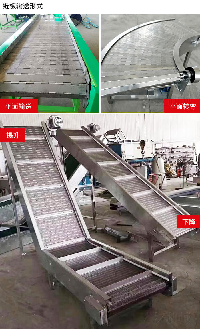 鏈板輸送機(jī)平面輸送，平面拐彎，提升等運(yùn)行現(xiàn)場圖片
